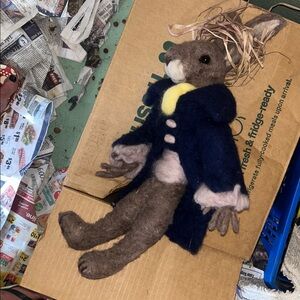 Handcrafted Felted Rabbit in Blue Coat- Super realistic and unique!